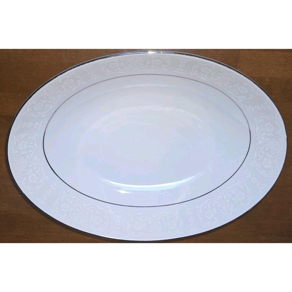 Royal Song Bridal Lace Oval Fine China Platter White/Gray, MPN 3028